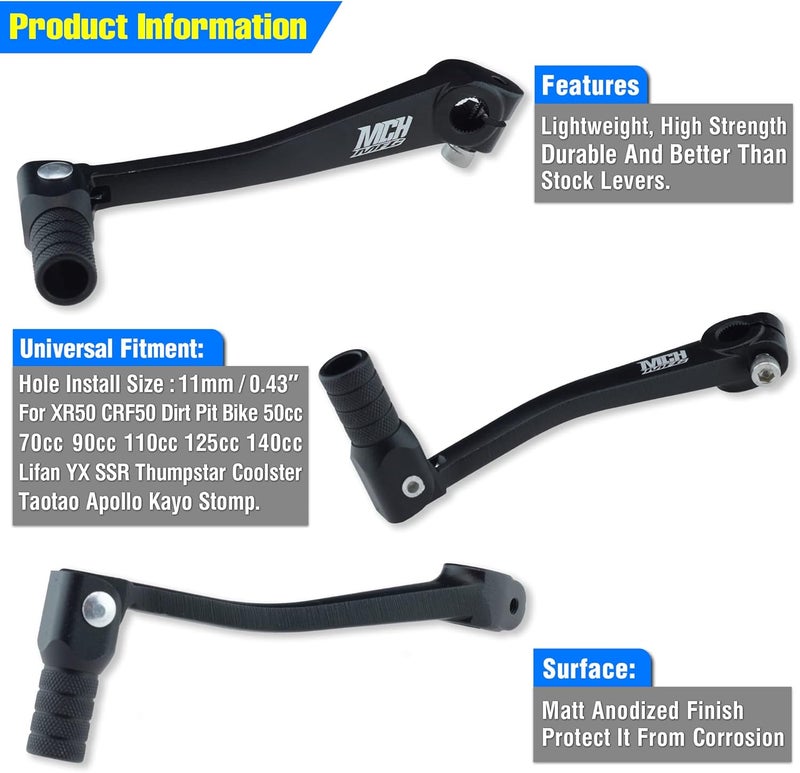 MCHMFG Folding Gear Shifter Shift Lever CNC Aluminum Gear Shifter Shift Lever for XR50 XR80 CRF50 CRF70 50cc-125cc Pit Dirt Bike Motorcycle (Black) - Image 4